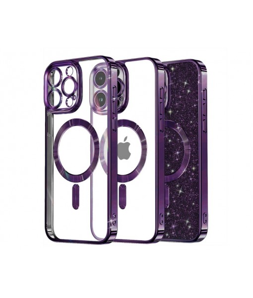 Husa iPhone 14 Pro Max, Crystal Glitter MagSafe cu Protectie La Camere, Purple